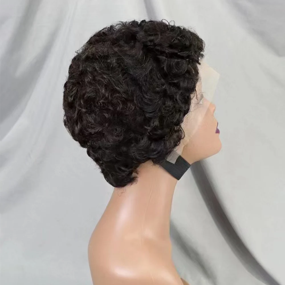 13x4 Lace Frontal Short Pixie Cut Curly Wave  Human Hair Wigs 180% Density 13x4 Lace Front Human Hair Wig for Black Women