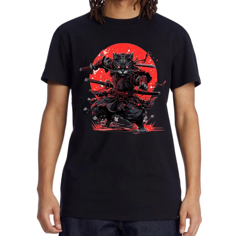 

XIN YI Men's High Quality T-shirt 100% Cotton Funny Anime Knife Cat Print Loose Summer Short Sleeve for Men T-Shirt Male Top Tee