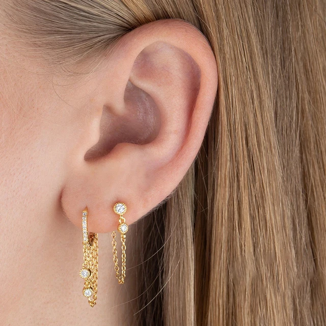 Nouveauté Double chaînes longues gland boucles d'oreilles pour femmes coréen en acier inoxydable Zircon suspendus boucle d'oreille Piercing bijoux