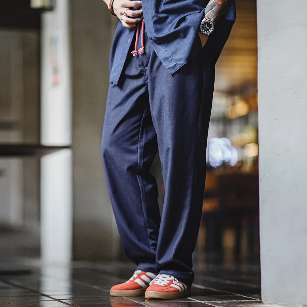 Shirt Set Maden Spring Vintage Blue Sets for Men Long Sleeve Shirts Loose Casual Straight Pants Mens Clothes Set Two Piece Plus Size Shirt