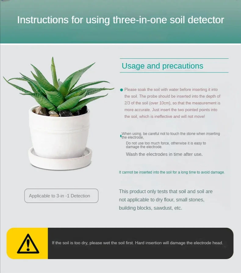 3 in 1 Soil PH Meter Hygrometer Soil Tester Plants Growth Moisture Light Intensity Meter Garden Plant Tool