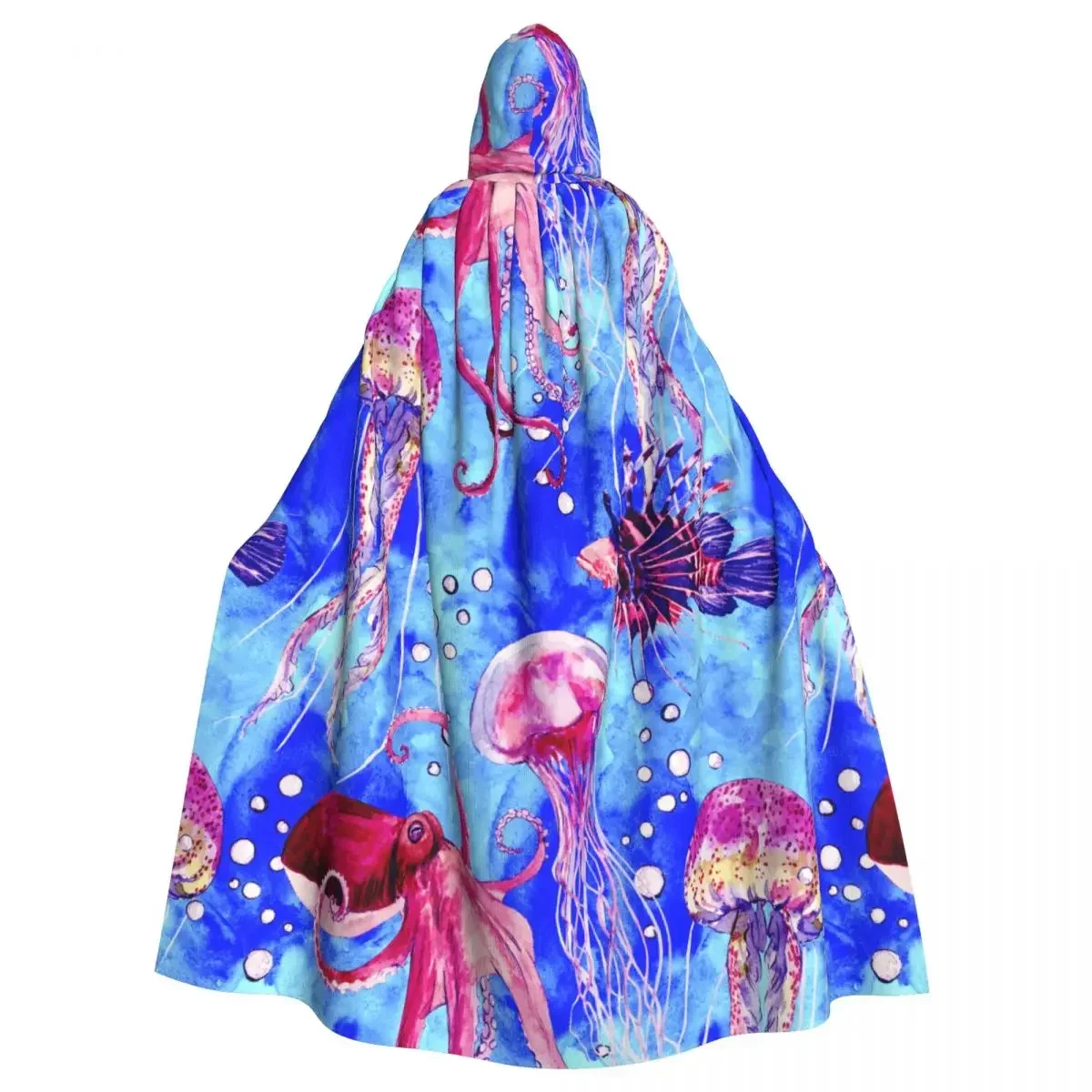 

Hooded Cloak Unisex Cloak With Hood Red Octopus Lionfish Jellyfish Cloak Vampire Witch Cape Cosplay