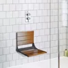 18" Wall-Mounted Folding Serena Teak Wood Shower Bench Seat with Matte Black Frame, Clear Coated for Extra Protection 1