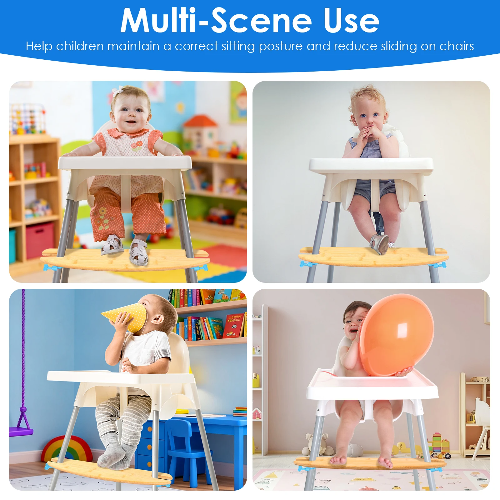 Baby High Chair Footrest Bamboo Wooden Height Adjustable Baby Highchairs Pedal with Rubber Rings Universal Highchair Accessory - 3