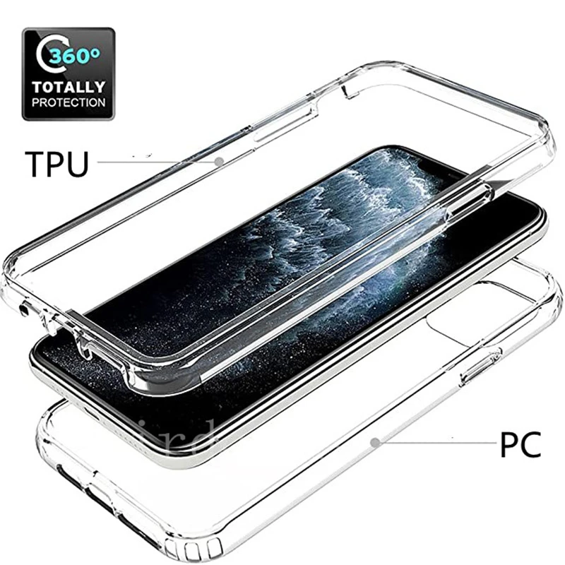 360 Totally Protection Shockproof Case For IPhone 13 12 Mini 11 Pro X XR XS Max 6S 7 8 Plus SE 2020 5s Transparent PC+TPU Cover 13 cases