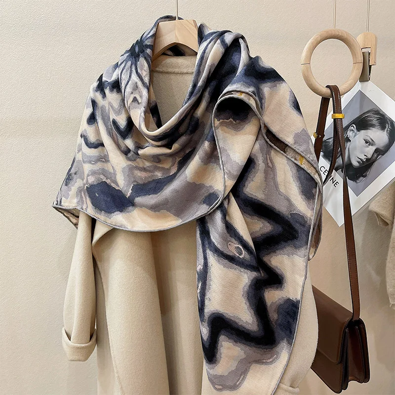Bufanda de lana de seda para mujer, chales cuadrados de doble uso de 135CM,  chal de anacardo de doble cara, Foulard de diseñador de lana - AliExpress