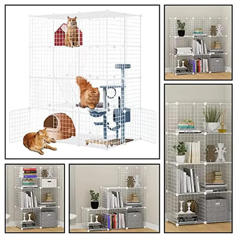 Detachable Large Cat Cage Enclosures Indoor Pet Kennels DIY Playpen House Spacious Rust-Resistant Metal Wire 1-3 Cats Safe