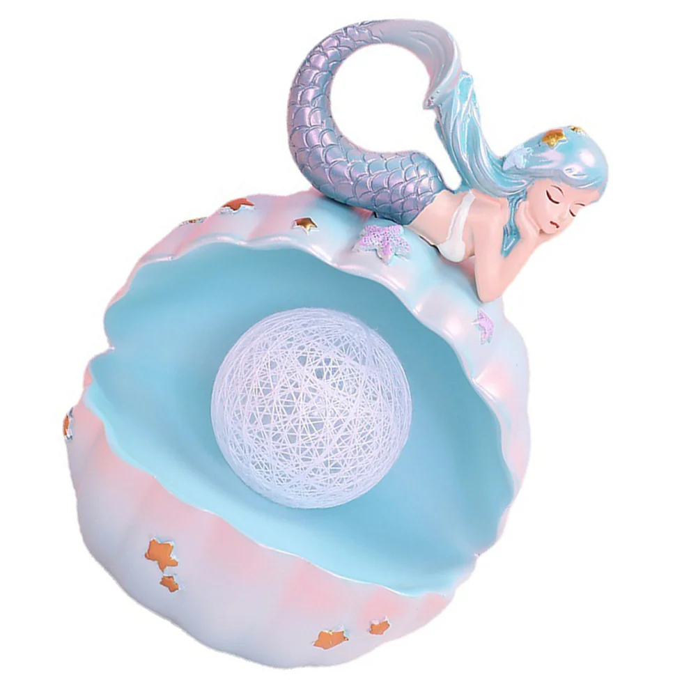 

Mermaid Night Light Xmas Gifts Bedside Decorations Bedroom Ornaments Synthetic Resin Pearl Shell Bookshelf