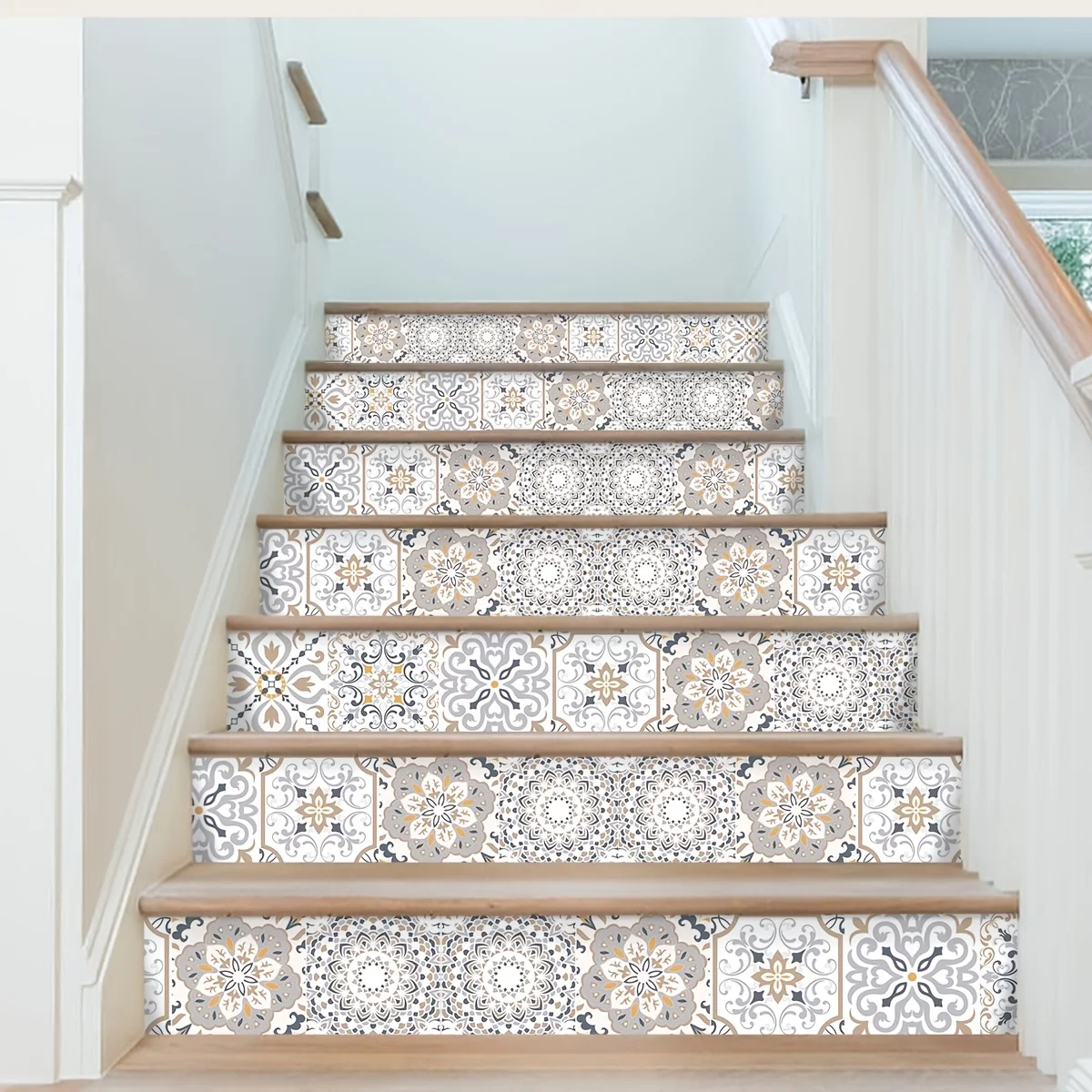 1 volume bohemian print staircase stickers self-adhesive waterproof home decor wallpaper living room bedroom study removable thi