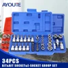 Professional 34pcs Torx Bit Socket & E-Torx Star Socket Set 1/4" 3/8" 1/2" Drive Male Female E-torx Bits Handheld Tool with Case 1