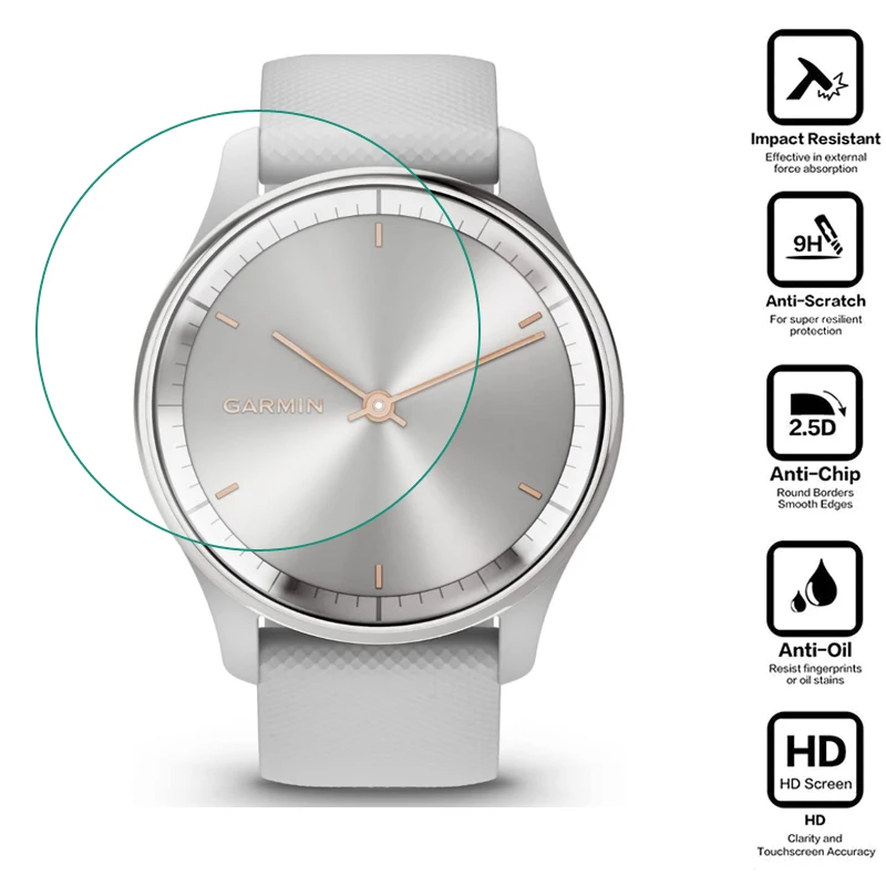 

Hard Tempered Glass Clear Protective Film For Garmin Vivomove Trend Smartwatch Screen Protector Cover Smart Watch Accessories