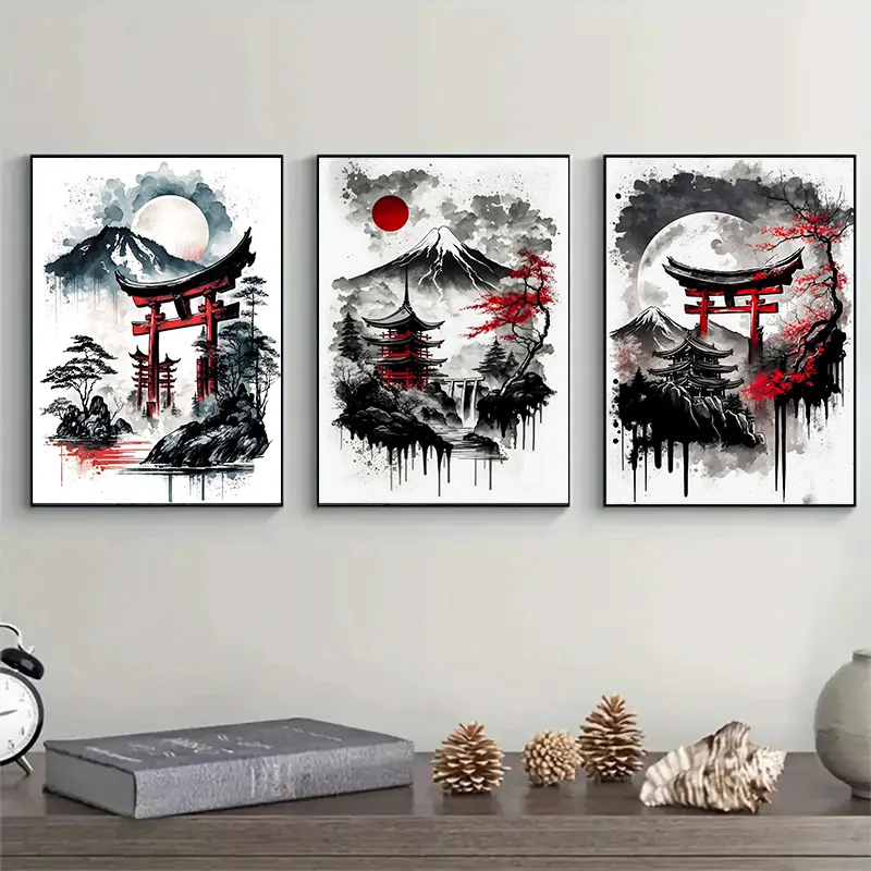 3pcs Frameless Japanese Natural Landscape Canvas Painting