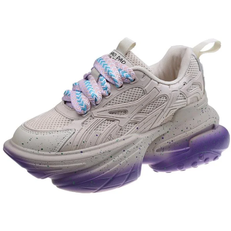 

Осенняя дышащая повседневная обувь на толстой подошве, новинка 2023, женские кожаные кроссовки на массивной платформе 6 см, спортивная обувь Ulzzang для папы