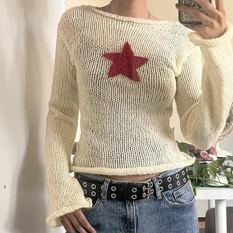 

Y2k Star Sweaters Women 2023 Grunge Cute Slim Knitted Jumpers Harajuku Prepply Korean Pullovers Streetwear Ladies Aesthetic Tops
