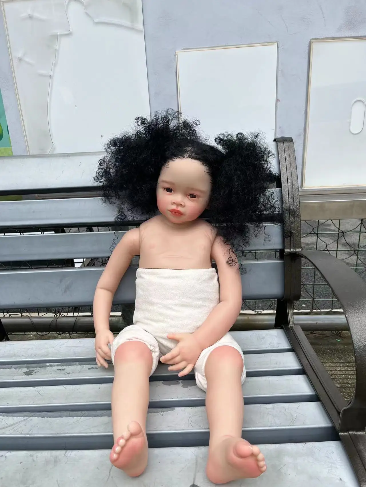 FBBD Customzied Limited Supply 32inch Reborn Baby Doll Meili With Curly Black Hair Reak Photos DIY Part Painted Kits fbbd customized limited supply 32inch reborn baby doll meili dark skin with curly hair already finished doll different dress