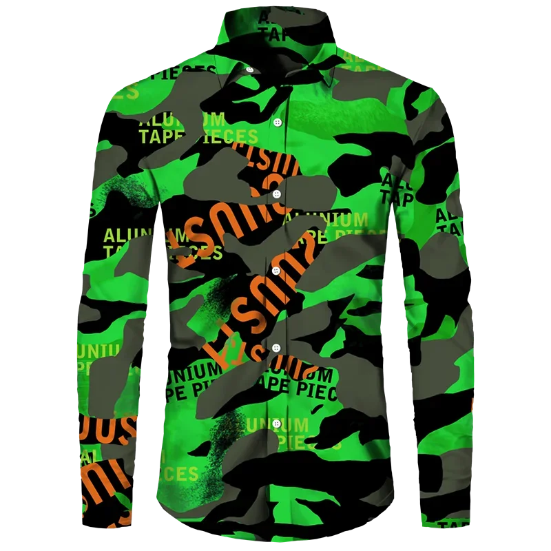 thumbnail image 1 of Camisa de primavera y otoño más nueva para hombre, camiseta de manga larga con estampado 3D de camuflaje, camisa informal con cuello vuelto y botones, camiseta para hombre y mujer, 1 of 5