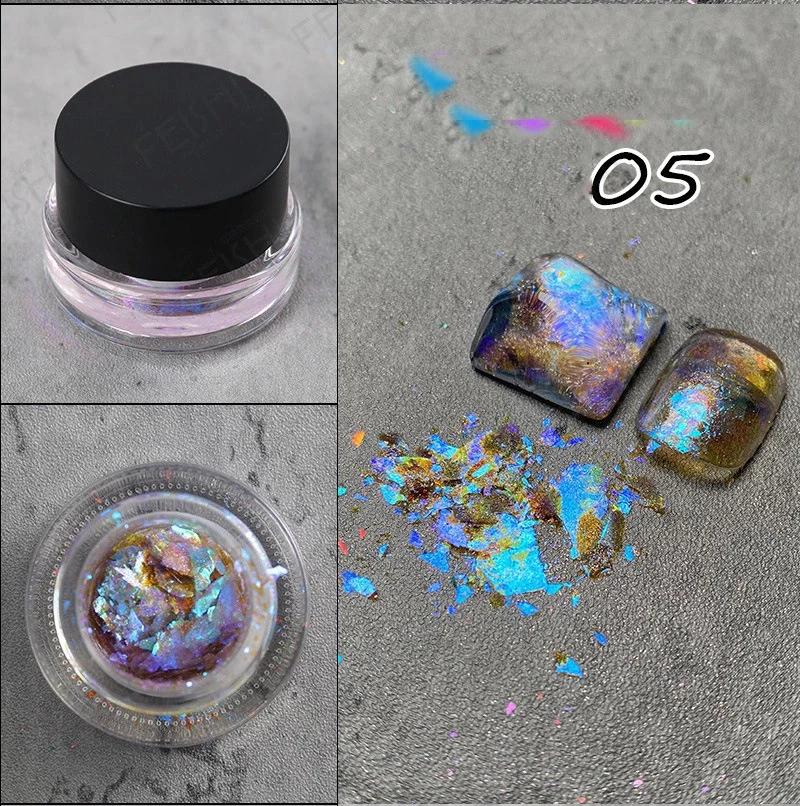 10G Crystal Fire Opal Star Aurora Nail Powder Symphony Opal Lampeggiante Broccato Powder Cloud Broccato Flakes Chrome Powder Ft01 * &
