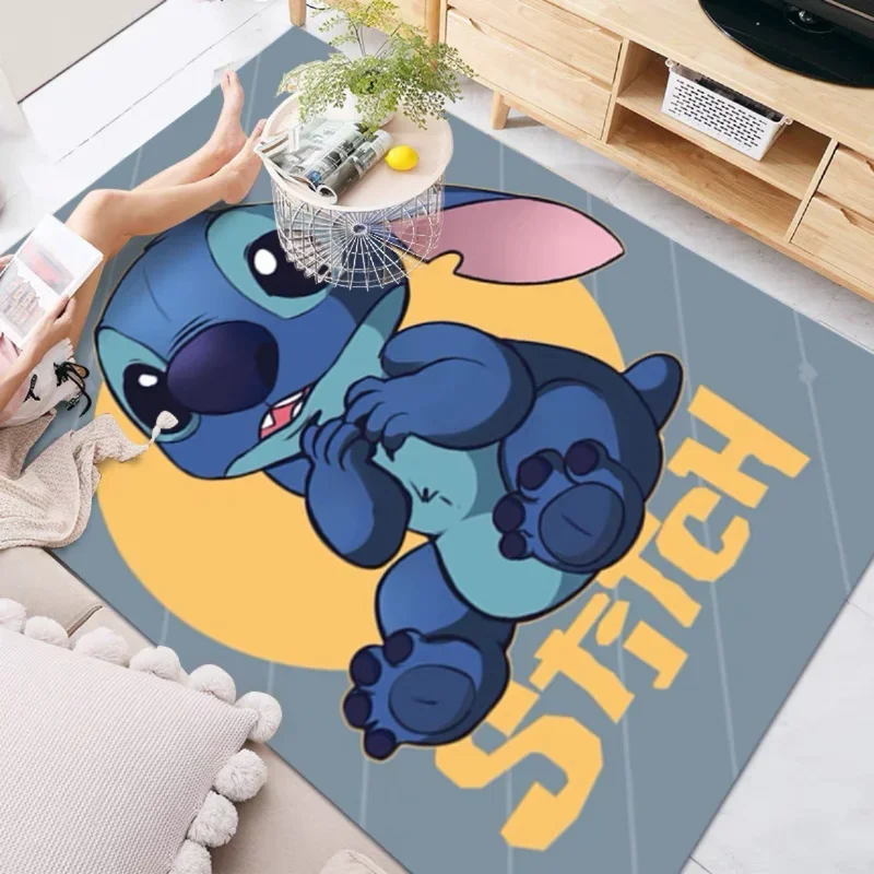 thumbnail image 1 of Alfombra de Disney con estampado de Anime para sala de estar y dormitorio, alfombra antideslizante con dibujos creativos de Lilo y Stitch para gatear para niños, 1 of 5