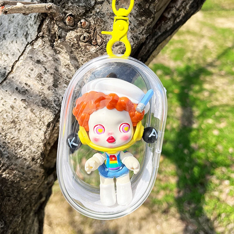 Transparent Jewelry Organizer and Storage Case with Keychain & Dustproof Cover - Cute Doll Design