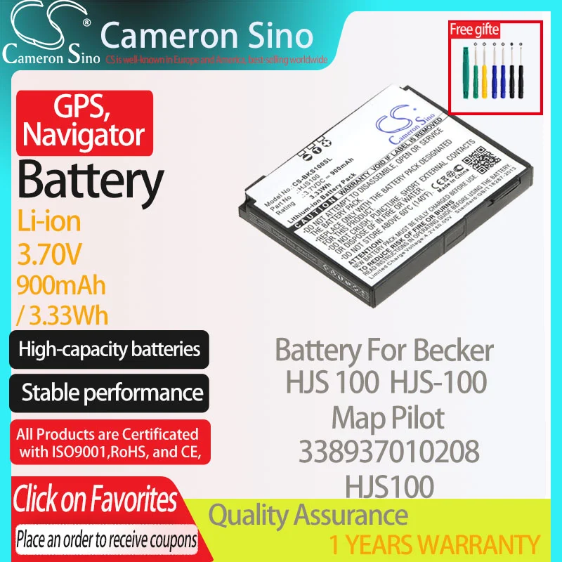 Batteria Cameronsino Per Becker Hjs 100 Hjs-100 Mappa Pilota Adatto Becker 338937010208 Hjs100 Gps, Navigatore Batteria 900Mah 3.70V