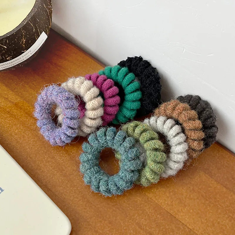 

Diameter 5cm Autumn Winter Solid Color Plush Simple High Elastic Hair Band For Girl Kids Cute Durable Bun Ponytail Rubber Ties