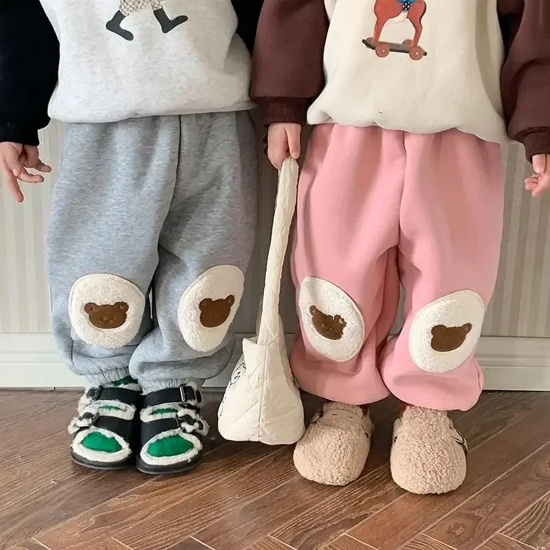 Boys Fleece Pants kids trousers Warm Trousers for Kids Cute Bear Children Loose Trousers Fall Winter Baby Thicken Clothing Korean Style