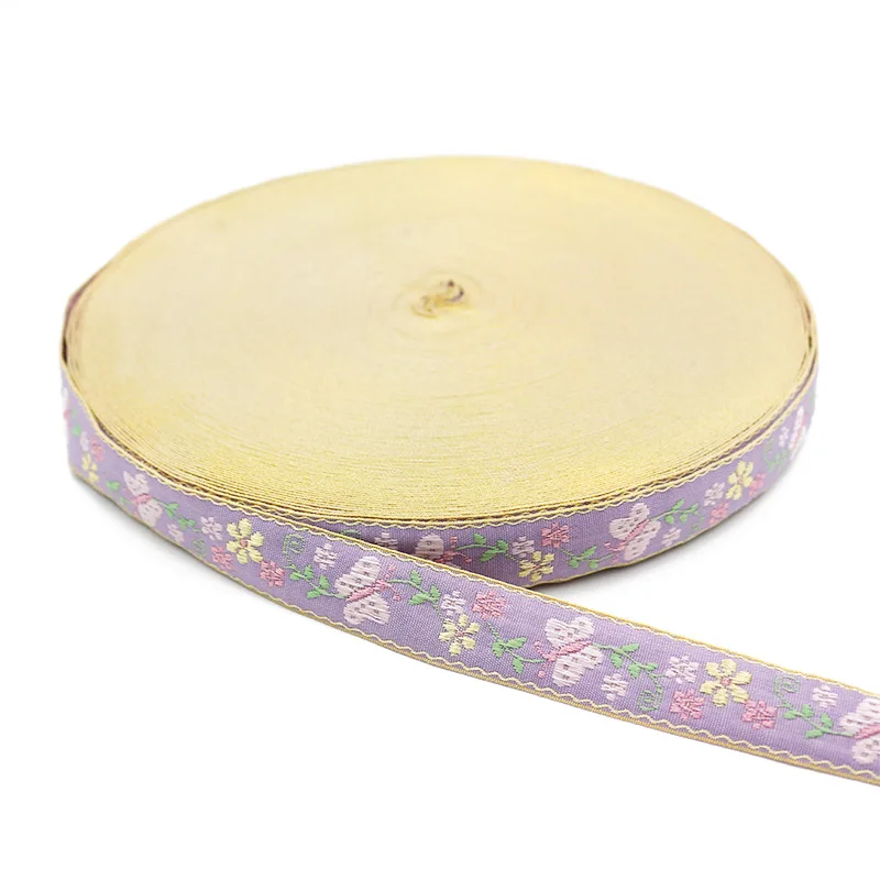 5Yards 2cm Butterfly Jacquard Ribbon Woven Webbing Tape Ethnic Trim Embroidered Lace DIY Garment Curtain Sewing Farbic
