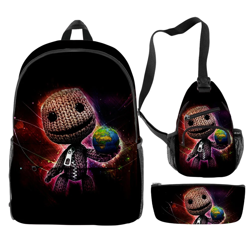 Classic Fashion Funny Sackboy Game 3D Print 3pcs/Set pupil School Bags Trendy Travel Laptop Backpack Chest Bag Pencil Case