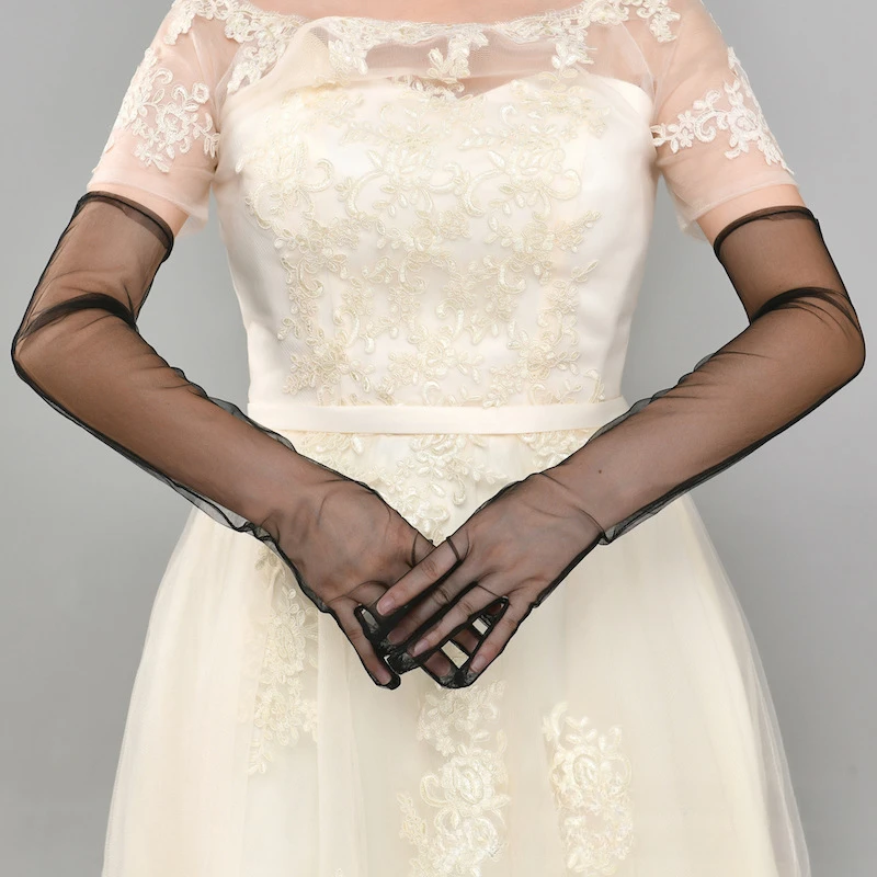 New Sexy Gloves Transparent Women Sheer Tulle Thin Mesh Wedding Driving Club Party Prom Dancing Dress Etiquette Long Glove