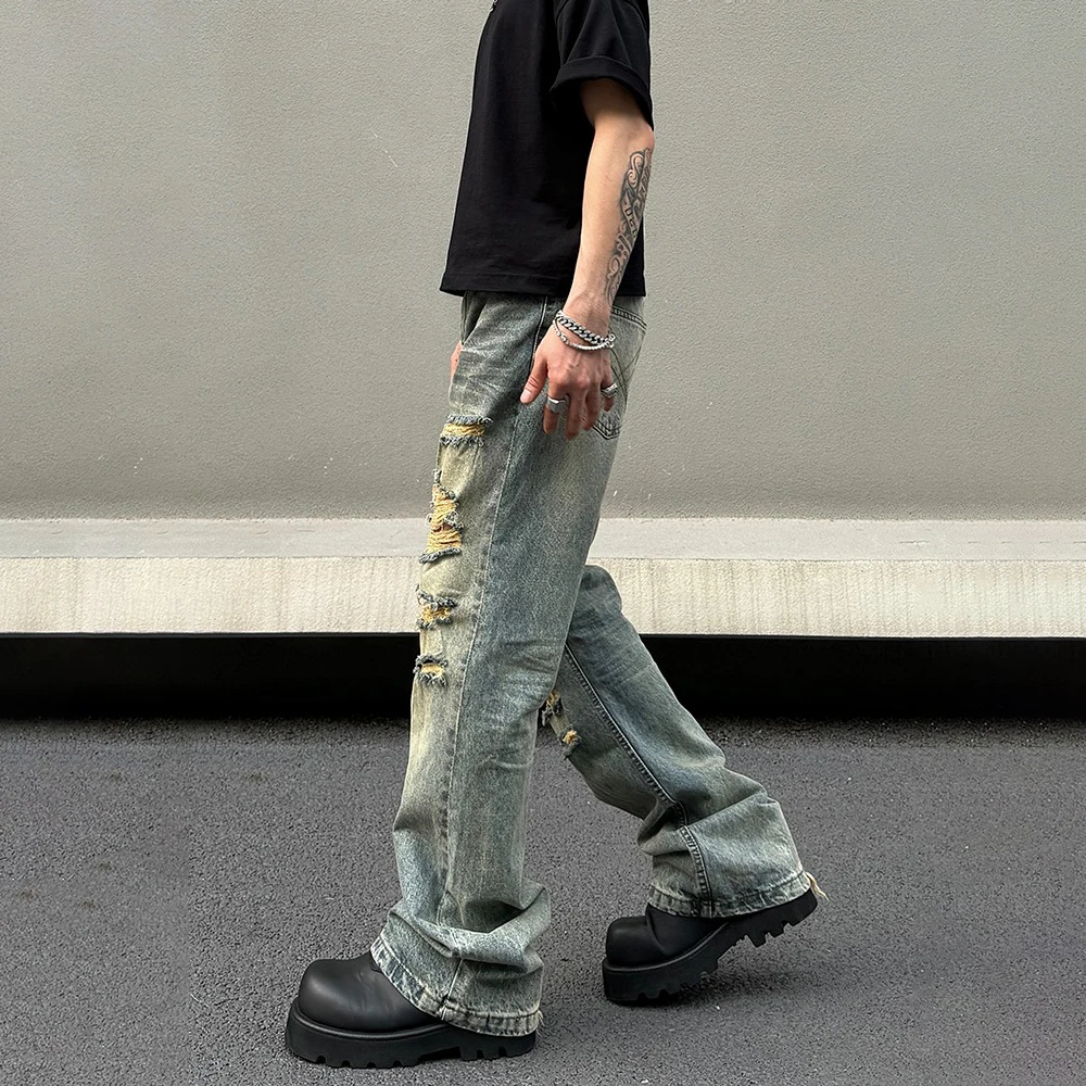 Ripped Jeans Men Vintage Trousers Streetwear Casual Fashion Hip Hop Street Punk Clothe Original New Kpop Loose Hole Denim Pants 4
