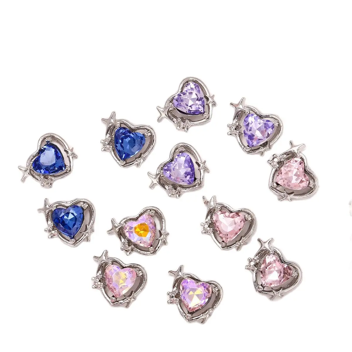 

100pcs Nail Jewelry Alloy Heart Star Shining Nail Decoration 3D Vintage Diamond Light Luxury Nail Art Supply Charm2023 New