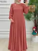 2025 ZANZEA Autumn Lace Patchwork Dresses Ramadan Muslim Abaya Dress Women Long Sleeve Pleated Sundress IsIamic Dubai Robe Femme