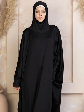 Ramadan Solid Loose Simple Kaftan Abayas, Elegant Batwing Sleeve Maxi Length Dress, Women's Clothing