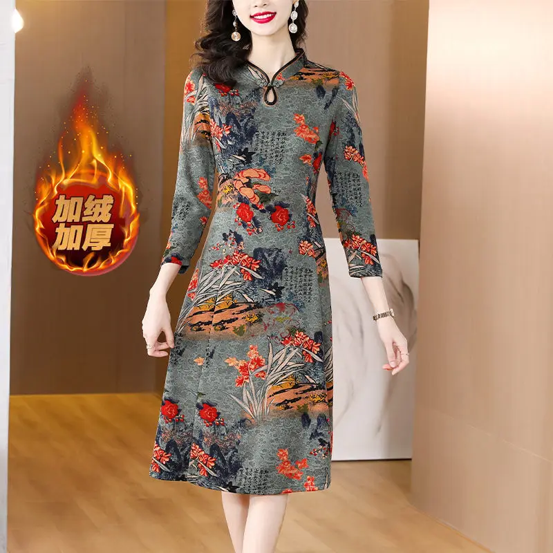 

Улучшенное женское платье-Ципао, Новинка осени 2022, элегантное платье-миди в стиле ретро для матерей, T1400