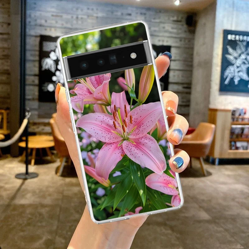 Clear Phone Case with Realistic Lily Flower Print - Soft Cover