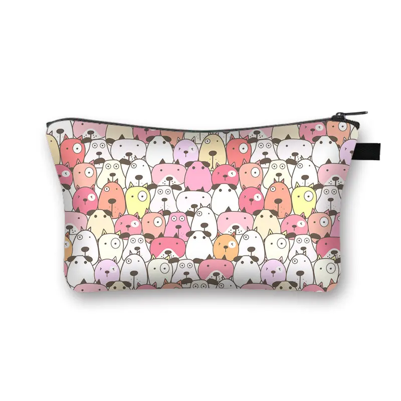 Kawaii Cartoon Cat Dog Cosmetic Case Cute Kitten Puppy Makeup Bags Women Toiletries Bags Clutch Lipstick Pouch Girl Cosmetic Bag