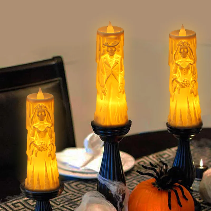 1Set Bride Groom LED Candle Lights 2025 Halloween Party Home Table Decoration Haunted House Horror Props Creative Wedding Gifts