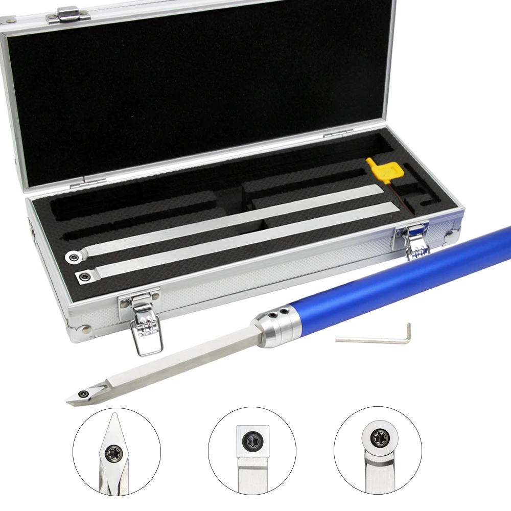 4 in 1 Carbide Wood Turning Tool Set for Lathe Woodturning Tools with Aluminium Handle Stainless Steel Blade Bar in Storage Box