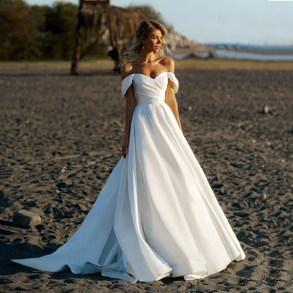 

2023 Off The Shoulder Simple A Line Princess Bridal Gown Modern Robe De Mariee Sweetheart noviaBeach Wedding Dress For Women