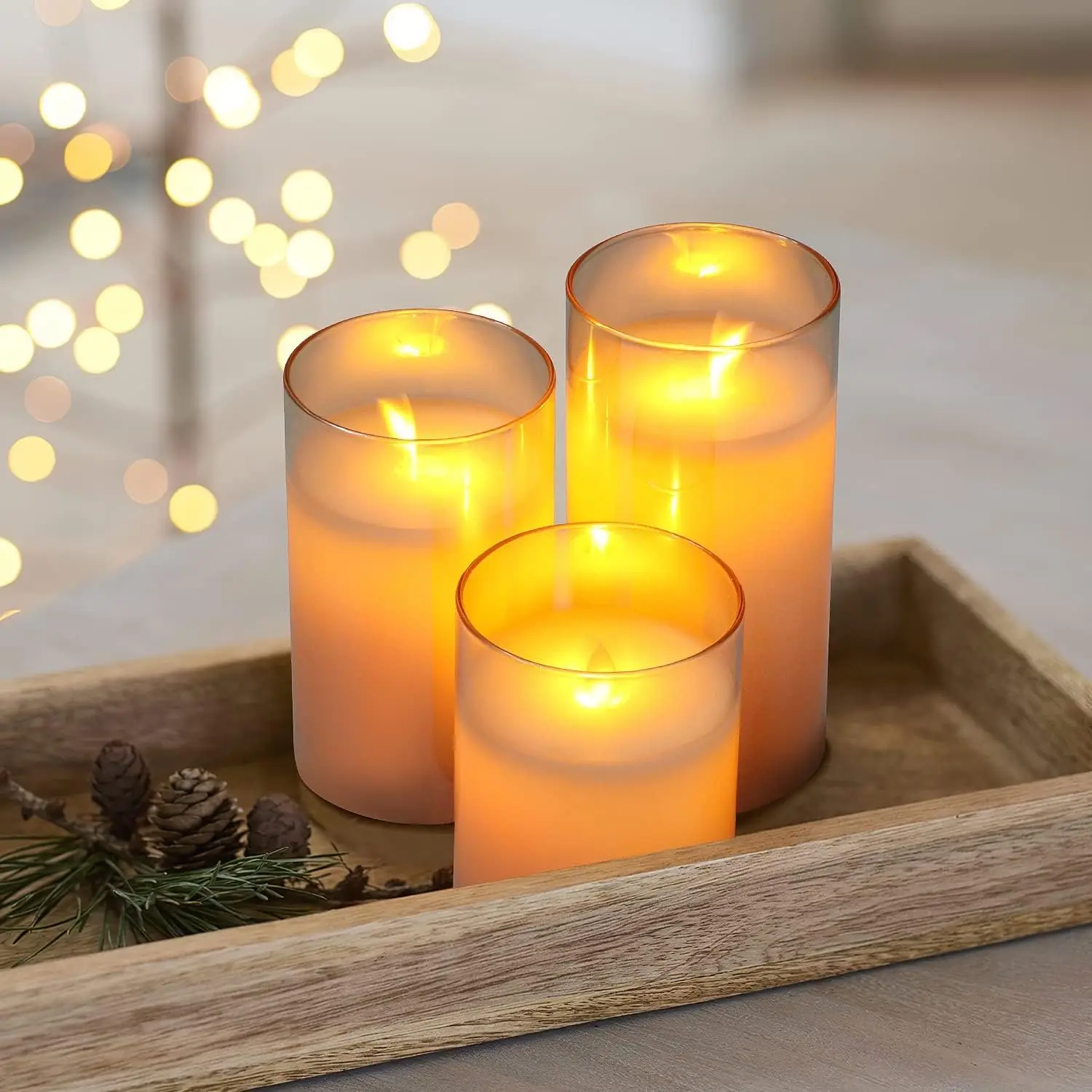 

USB Rechargeable/Battery operated LED Glass Candle w/Remote controller Pillar Candle Paraffin Wax Dancing wick Home Decor-Amber