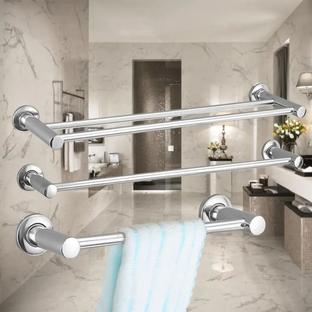 40/50cm Wall Mount Single/Double Towel Rack Stainless Steel Storage Shelf Household Bathroom Hanger Holder Useful Hardware towel rack towel holder bathroom facilities