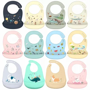 bavoir babi en silicone imperméable, bavoirs banane dégoulinant de salive, dessin animé, alimentation pour nouveau né, tabliers comestibles doux, écharpe de rot réglable pour bébé