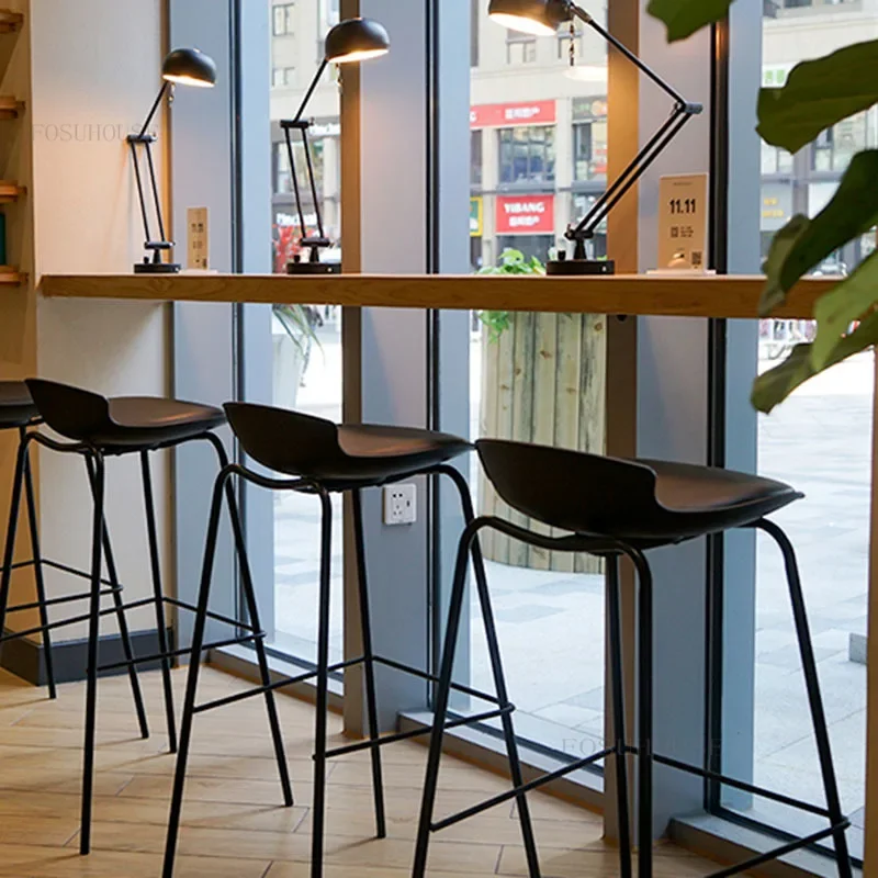 Scandinavia Leather Bar Chairs for Restaurant Bar Island Chair Designer Light Luxury Leisure Modern Minimalist High Stool