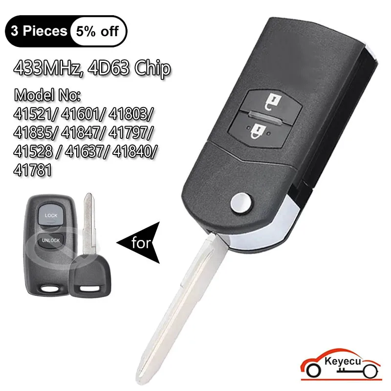 

KEYECU 2 кнопки 433 МГц 4D63 чип для Mazda 626 RX8 2 3 6 323 BT50 Axela 6 Atenza Авто обновленный откидной дистанционный брелок Замена