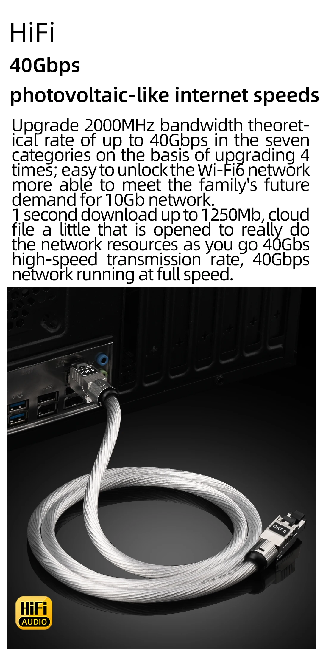 Hifi Ethernet Cable High Performance OCC Silver Plated Cat8 Network Cable Internet Cord for PC Router Laptop 4