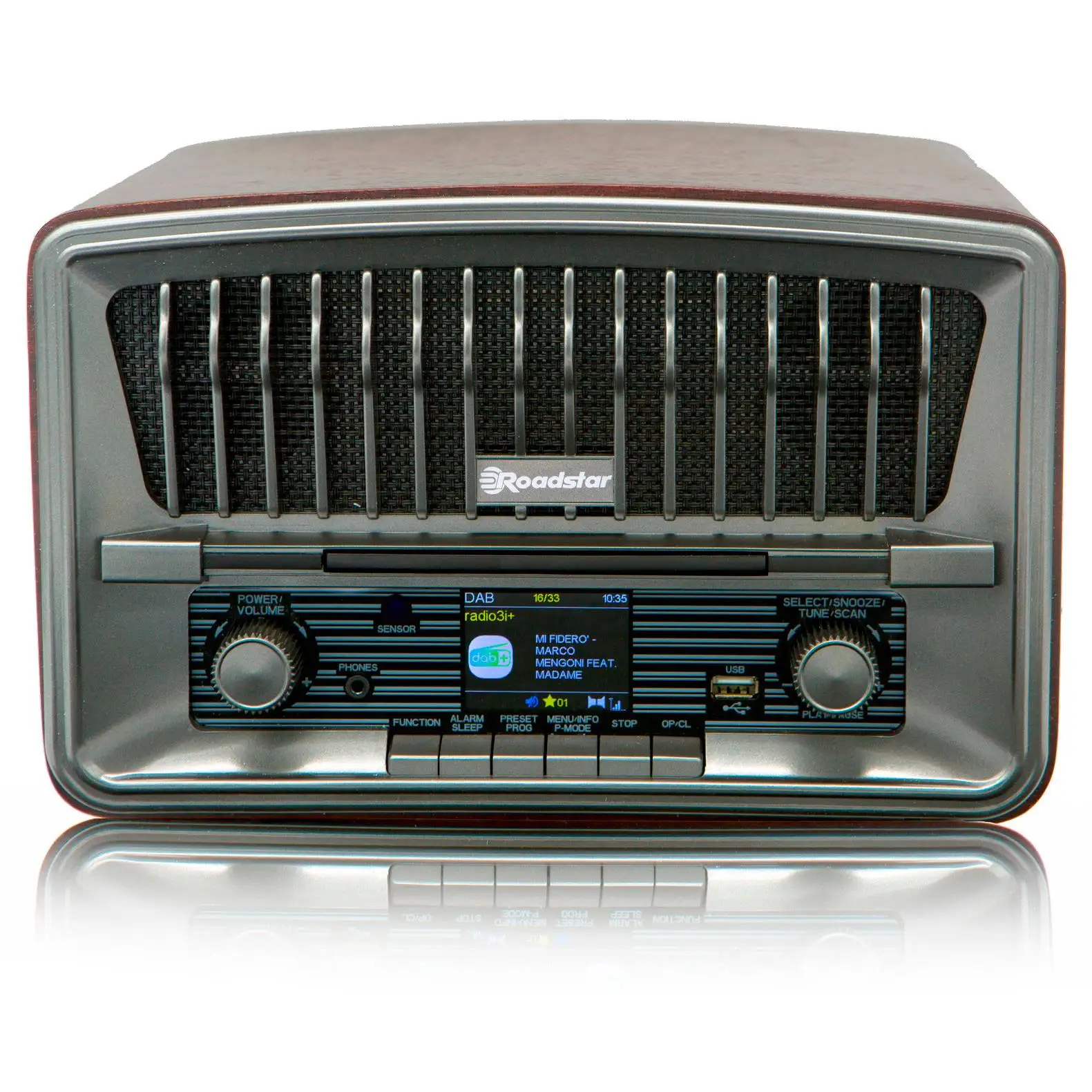 Roadstar Hra-270Cd-Mp3Cd + Bt Cd Radio Portatile Vintage Digital Dab/Dab +/Fm Cd-Mp3 Player Bluetooth Usb, Telecomando, Legno