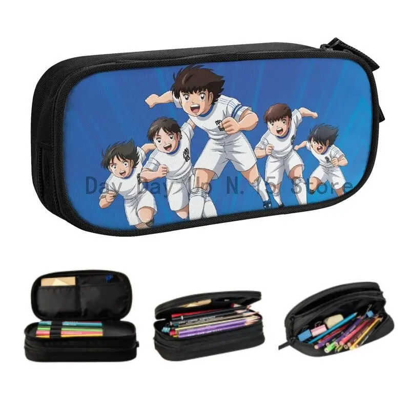 

Cute Captain Tsubasa Newteam Pencil Case for Girls Boys Custom Anime Japanese Football Large Capacity Pen Box Bag Stationery