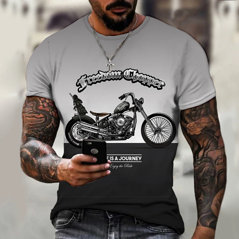 

Men's T-shirts O-Neck Retro Motorcycle Pattern Loose Funny Oversized Harajuku 3D Print Tops Short Sleeve Male Fashion Breathable