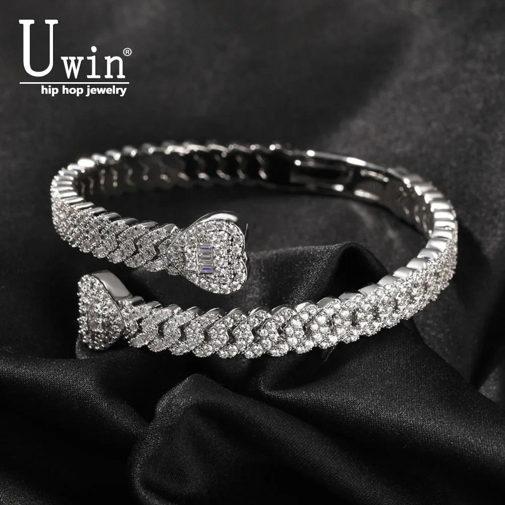 UWIN Hearts Cuban Bracelet Iced Out Baguettecz Cubic Zirconia Fashion Luxury Hiphop Jewelry