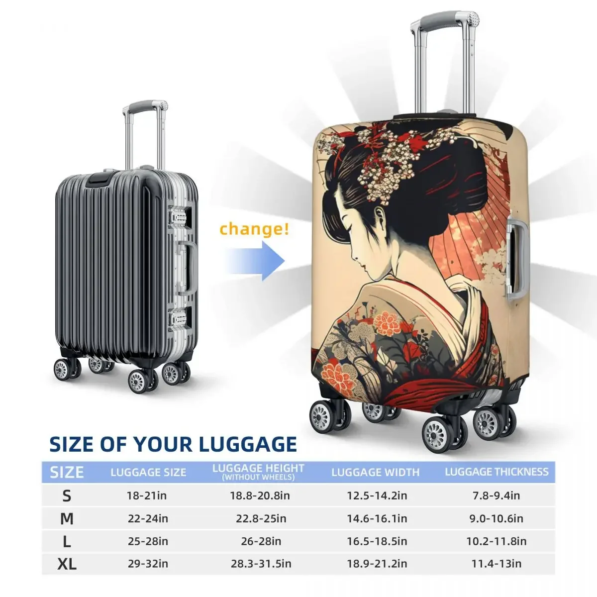 Japanese Geisha Art  Print Luggage Protective Dust Covers Elastic Waterproof 18-32inch Suitcase Cover Travel Accessories 6